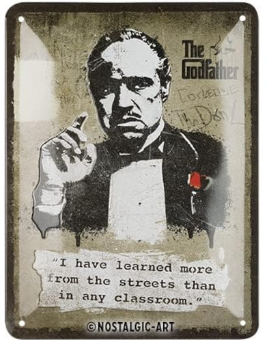 Nostalgic-Art Retro Blechschild, 15 x 20 cm, The Godfather – Learn from the streets – Geschenk-Idee für Film-Fans, Original Lizenzprodukt (OLP), aus Metall, Vintage Design, Blechschilder Sprüche