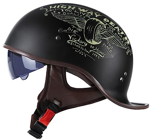 Casco Retrò Moto, Caschi Aperto, Casco Moto, Caschi Cromwell con Visiera UV Occhiali, Omologato ECE Classic Jet Scooter Caschi Scodella Motorino Portatile Mezzo Casco Uomini Donne,Black-XXL(61~62cm)