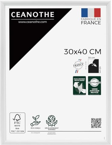 Ceanothe Cadre Photo 30x40 cm en Bois Blanc Essentiel | Cadre Photo 30x40 cm en Bois Blanc Pour Exposition et Idéal pour Affiche et A4 posters affiches puzzles. Collection Essentiel