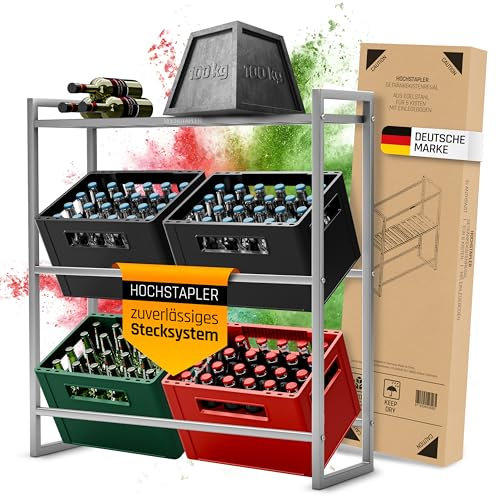 HOCHSTAPLER Getränkekistenregal 6 Kisten mit Weinregal aus Edelstahl - Massives Getränkeregal - Regal Getränkekisten mit Wandhalterung - Kistenregal 6 Kästen