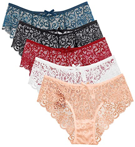 FallSweet Lot de 5, Culottes en Dentelle pour Femmes sous-vêtements Sexy Slips Ultra Minces (Multicolore, XXL)