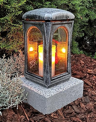 Grablampe mit Sockel Classico Premium Massiv Silber Rustikal 28,0cm Grabschmuck Grablaterne Grabkerze Grablicht Grableuchte Lampe Laterne Licht Kerze Trauer Friedhof Garten