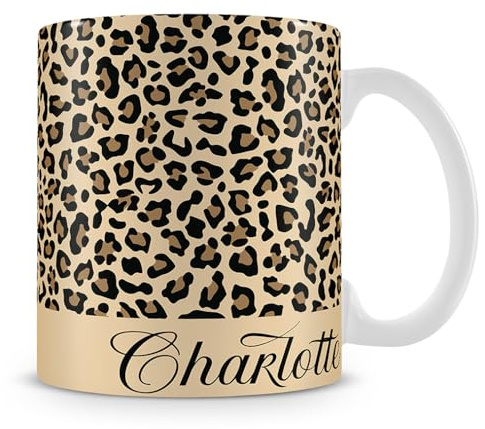 Getagift Personalised Cheetah Print Mug Custom Name, Leopard Print, Animal Print Coffee Mug.