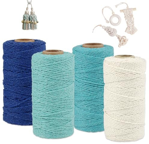 RYAN 4 Pezzi Corda in Macramè Corda Macrame 2 mm Corda Cotone Spago Cordone Intrecciato per DIY Decorazioni Arazzo da Parete Porta Vaso Piante da Appendere