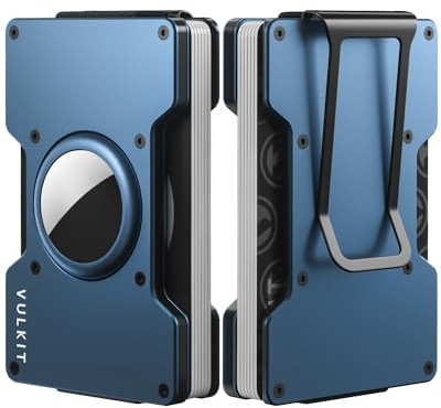VULKIT Kartenetui Herren mit Geldklammer Metall Airtag Wallet Slim Kreditkartenetui RFID Schutz Geldbörse Herren Klein, Blau