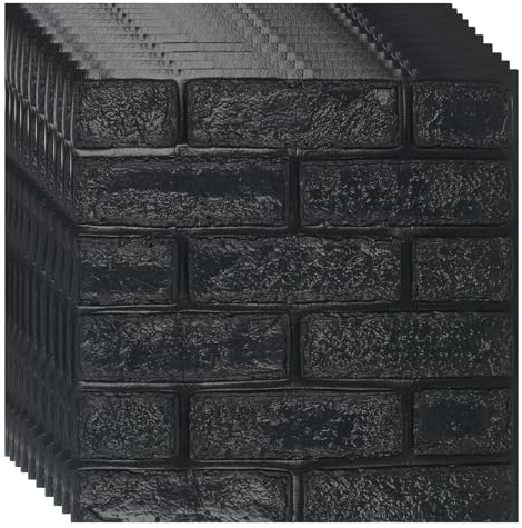Lot de 10 panneaux muraux effet brique 3D - 35 x 35 cm - Papier peint autocollant imperméable pour chambre à coucher, salle de bain, cuisine (noir)