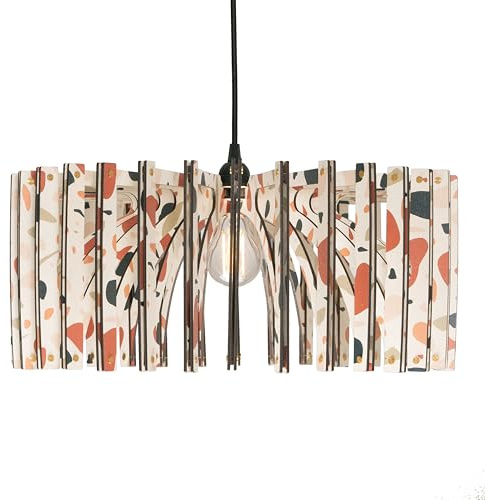 DEZAART Terraco White Fat Umbrella | Wood Pendant Light| Pattern Light Fixture | Mid Century Modern | Handmade Lamp | Ceiling Lamp | Chandelier Lighting