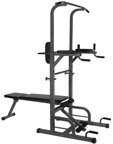 ALLINLIFE Estación de Musculación,Maquina Dominadas Multifuncional,Estación de Dominadas con Banco de musculación Plegable,Máquina de Musculación con Barra de Flexiones y Dips para Gimnasio en Casa