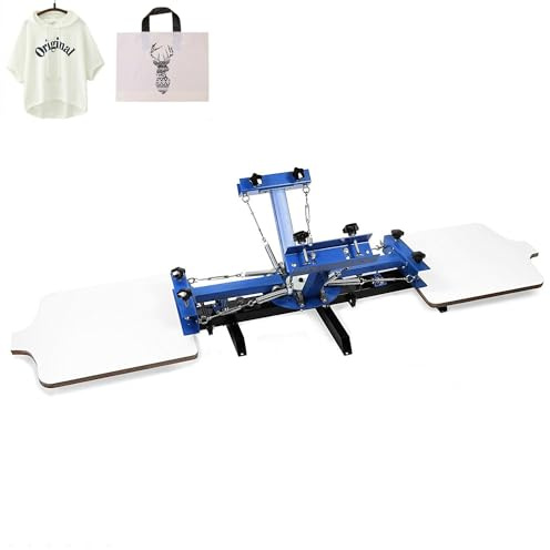 Machine de Sérigraphie 4 Couleurs 2 Station Presse à Sérigraphie Plateau 54 x 45 cm Machine d'Impression à Écran Rotative à 360° pour Impression à Plat T-shirt Vêtements Bois Plastique Papier