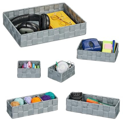 Relaxdays Aufbewahrungskorb 6er Set, Kunststoff, grau | Körbe Badezimmer