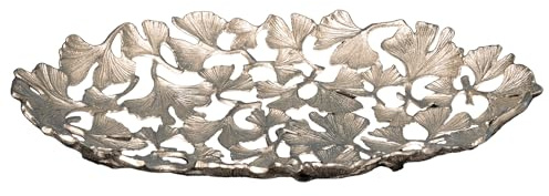 Schale GINKGO LEAFS - 50cm - silber - Metall-Aluminium-Legierung | Unikat, montiert geliefert, Aufbewahrung, Dekoartion, hochwertige Metalloptik, modernes Design, handgefertigt