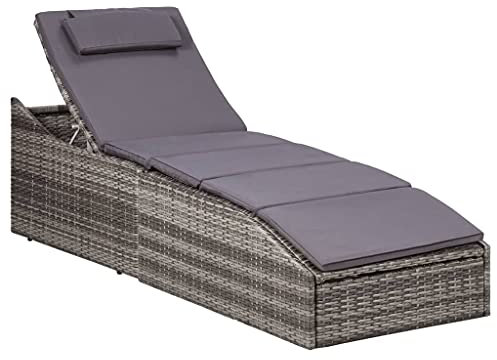 FUDUGEHMIOFWFJJ deckchair,liegestühle,sonnenbank,Sonnenliege mit Auflage Poly Rattan GrauGeeignet für Garten, Pooldeck, Terrasse, Wohnzimmer