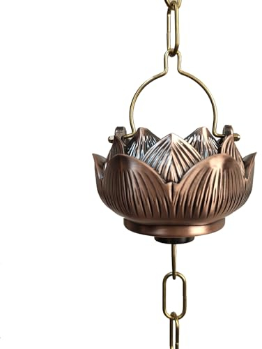 Blazea Regenablaufkette Antike Kupfer-Regenketten für Dachrinnen, Verstellbare Dach-Regenfangkette, Ersatz-Fallrohr, Dekorative Lotus-Regen-Sammelkette (Size : 1.5m (5ft))