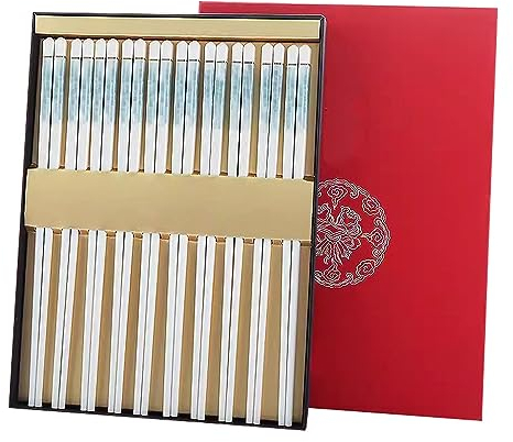 WQZStar Palillos para Principiantes Palillos de Metal Palillos de cerámica Antideslizantes, 10 Pares de Palillos de Estilo Chino Caja de Regalo (Color: B, Tamaño: 26,7 cm) (A 26,7 cm)