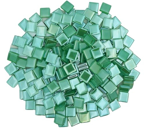 Yuvori Schillernde quadratische Glasmosaikfliesen, 1,5 cm, 0,5 kg, DIY, Bilderrahmen, Badewannen, Untersetzer, Vasen, Innendekor (Grün)