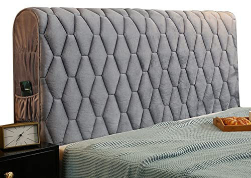 Generisch Bett kopfteil bezug Crystal Velvet Bettkopfteilbezug für Kingsize-Einzelbetten staubdichter Bettkopfteilschutzbezug gepolsterter/Leder-/Holz-KopfteilbezugGrey2-150cm