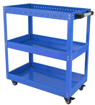 YCOVSFP Werkzeugwagen Mit 3 Ebenen, Servicewagen Mit Haken Und Steckplätzen for Ersatzteilkisten, Ideal for Garage, Lager Und Reparaturwerkstatt(Blue)