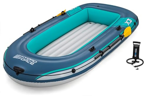 Bestway Hydro Force Schlauchboot-Set Trek X3, 294 x 137 x 39 cm, 2 Erwachsene, bis 360 kg, 3 Luftkammern, PVC, Ruderdollen, Tragegriff, Halteleine, aufblasbarer Boden, Pumpe, Ruder, GS-Zertifiziert