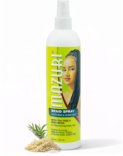 Mazuri Braid Spray - Soothing & Shine Mist 355ml – Tea Tree & Irish Moss Leave-In Hydrating Spray for Braids, Relieves Itch, Softens Natural & Synthetic Hair, Refreshes Scalp & Enhances Shine