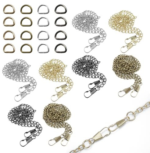 wocpvm 8 Stück Taschenkette Metall Taschenkette mit 16 D-Ringen Ersatz Handtaschenketten Ersatz Schulterriemen Kette für Umhängetasche Crossbody Handtasche Geldbörsen 4 Farben Verfügbar (120cm)