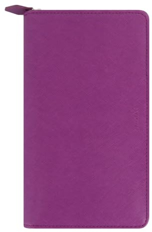 Filofax Saffiano Zip Organizer, Personal Compact Size, Rasperry - Cross-Grain, Leather-Look, Six Rings, Week-to-View Calendar Diary, Multilingual, 2025 (C022535-25)