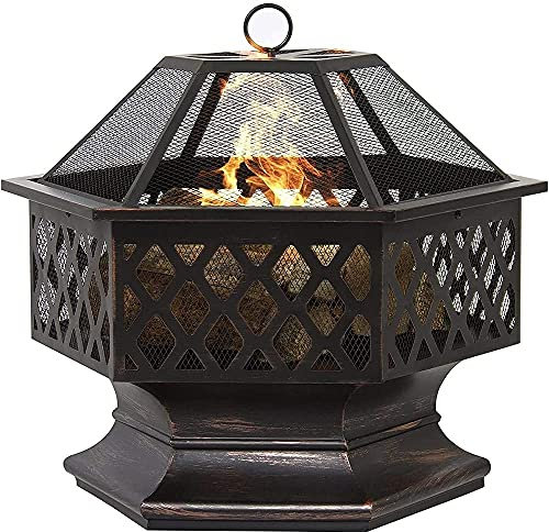 JFNHUTL Large Retro Fire Pit,Black Cast Iron Brazier Heater,Multifunctional Camping Bowl BBQ,for Backyard,Camping,Picnic,Bonfire,Garden
