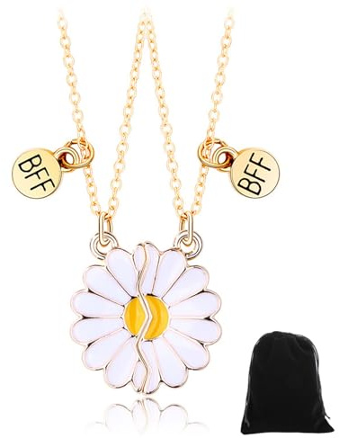 KGDUYC 2 Piezas Collares de la Amistad Mujer Niña, Margaritas Collar Flores Cadena de Oro Collar, Collares de Mejores Amigas para 2 Niña Bff Accesorios de Amistad Regalos Personalizados