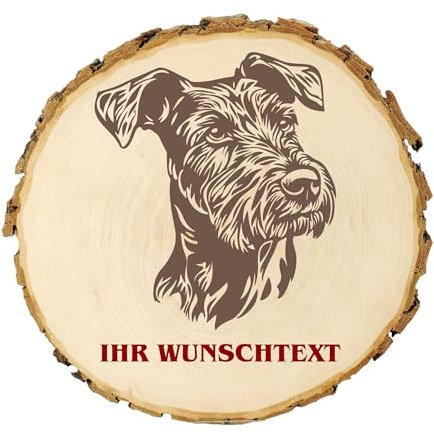 KIWISTAR UG - 14-16 cm Baumscheibe - Irish Terrier - Hund - personalisiertes Geschenk individuell selbst gestalten - Name - Holzscheibe mit Wunschtext - Naturholz - Geschenk - Türschild