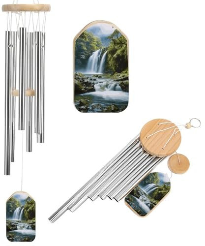 Windspiel mit Wasserfall-Landschaftsmalerei für draußen, einzigartige Aluminiumröhren, Gedenk-Windglocke, groß, tiefer Ton, Windspiel für Terrasse, Garten, Dekoration, Geschenk für Mutter, Frauen,
