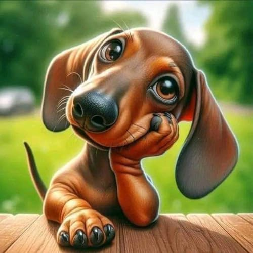 Generisch Diamant Painting Bilder für Erwachsene Anfänger,5D Tiere Diamond Painting Set,DIY Runde Steine Diamant Kunst Kits, Diamantmalerei für Zuhause Dekor 40x40 cm -Dackel