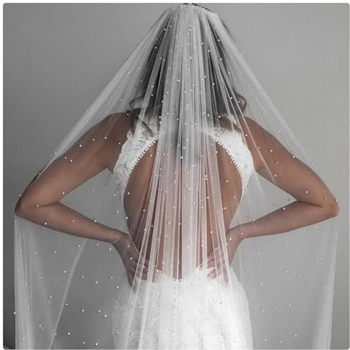 YUHGFD eine Schicht Perlen Hochzeit lang Brautschleier mit Kamm, Kathedrale Tüll Haarzubehör für Hochzeitsfrauen Schleier