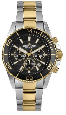 JACQUES LEMANS - Chronographen Liverpool Diver - Quartz Uhrwerk - Gehäusedicke: 12.2 mm - Gehäusebreite: 44 mm - Edelstahl - 20 ATM