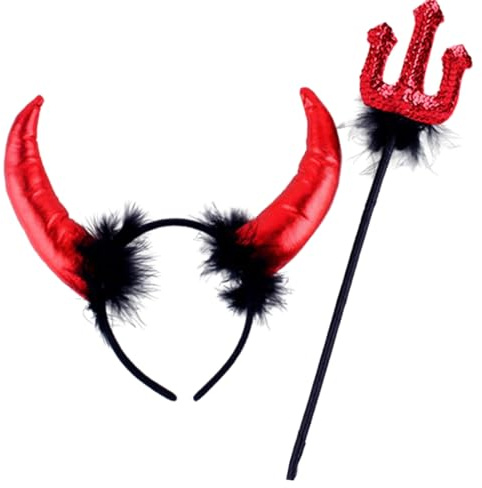 YPREWY Halloween Party Costume Devil Horn Hairband Pitchforks Role Play Props Sequins Headdress Cosplay Accessory