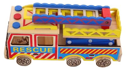 Garneck Rückziehauto Lastwagen Spielzeugauto Aus Edlem Holzmaterial Realistisches Feuerwehrauto-Modell Für Kleinkinder Simuliertes Feuerwehrauto-Spielzeug Pull-Back Fahrzeugmodell Für