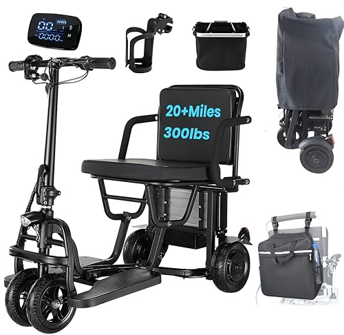 2025 New 20Miles Autopilot 1+3 Gear Speed -9.32mph Lightweight Mobility Scooters Foldable Support 300lbs, 4 Wheel Travel Powered Mobility Scooters for Adults Airline Approved
