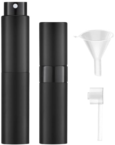 KU Parfümzerstäuber Nachfüllbar, 2 Stück leer Reisegröße Parfüm Zerstäuber, 8ml Mini Tragbare Sprühflasche, Taschenzerstäuber Parfum für Unterwegs(Schwarz)