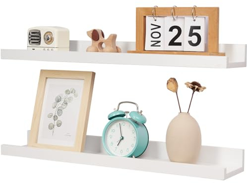 Conamily Weiß Bilderleiste Holz,60cm 2er-Set Modernes Regalbrett mit Lippe | Massivholz Wandregal, Wandmontiertes Bilderregal für Wanddekoration Wohnzimmer,Küche,Schlafzimmer,Badezimmer