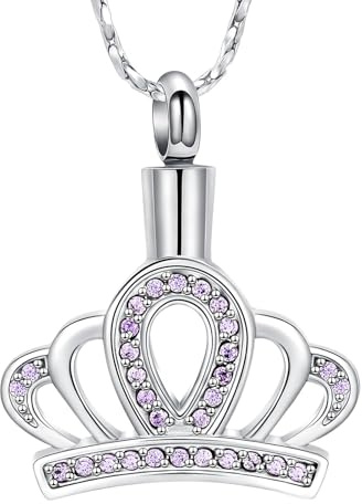 Ydmwannx Collier urne funéraire en forme de couronne pour cendres en acier inoxydable avec pendentif souvenir souvenir pour les êtres chers et les animaux de compagnie, taille unique, Acier inoxydable