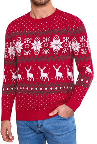 Aottori Maglioni Donna Natalizio Maniche Lunghe Maglione Natalizi Lavorato a Maglia Girocollo Unisex Adulti Maglia Stampa 3D Christmas Maglioni Brutto Morbido Maglieria Termica Caldo Uomo-Rouge L