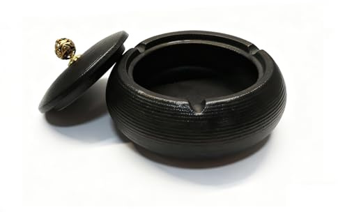 Nasxkji Ceramic Outdoor Ashtray with Lid, Zen Black, Ø11.8 cm