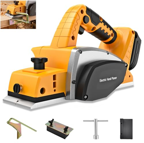 Cordless Hand Planer for De-walt 20v Battery, 3-1/4 Inch Electric Wood Planer 15000 RPM with Depth Adjustment & Safety Lock, Brushless Motor Handheld Planer for Woodworking and Home DIY(No Battery)