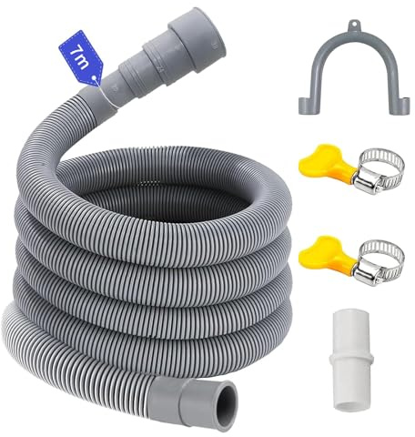 Tuyau Vidange Machine a Laver 0.5/1/1.5/2/2.5/3/4/5/6/7M, Convient à 4 Tailles d'interface, Avec Support et Colliers de Serrage, Tuyau Machine à Laver Pour Laveuse, Lave Vaisselle et Sécheuse(7 M)