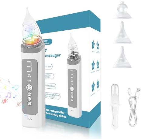 Mouché Bébé Électrique, Aspirateur Nasal Bébé, soulage en douceur la congestion nasale de bébé, dispose d'une fonction musique et de 3 réglages d'aspiration, convient aux enfants âgés de 0 à 12 ans
