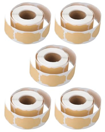 Jelquix 1250 St Kraftpappersdekaler, Tomma Självhäftande Bruna Etiketter 5x3 Cm, 250 Ark per Rulle med Stark Vidhäftning, Idealisk för Burkflaska Matbehållare Förvaringslåda