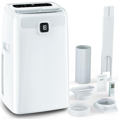 Air Conditioning Unit Portable Air Conditioner 12000BTU 4-in-1 Dehumidifier, Air Supply with 2 Speeds, Digital Display & Remote Control, Auto Swing &Window Kit, 24 Hour Timer for Room Up to 323 sq.ft