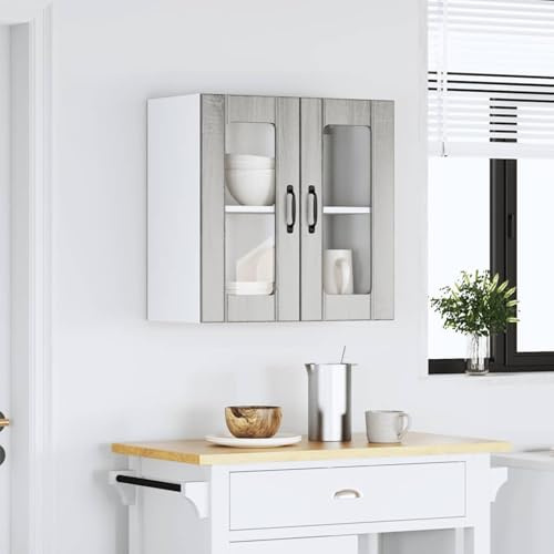 ATOMSTACK MAKER Küchen-Hängeschrank Lucca mit Glasfront, 60 cm breit, Holzwerkstoff & Sicherheitsglas, Grau Sonoma, wandmontiert, max. 70 kg – platzsparend & modern