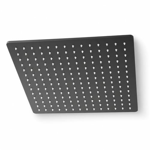 Topolenashop Soffione Doccia Quadrato Nero 25x25 cm Ultra Slim, Soffione A Pioggia Con Ugelli Anticalcare Autopulenti e Snodo Orientabile, Attacco Universale 1/2” | 87883