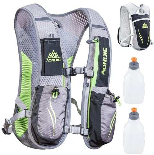 Azarxis löparväst 5 L 5,5 L vätskeförpackning vattenryggsäck lätt andningsbar racingmaraton stig cykelutrustning (grå – med 2 x 250 ml vattenflaskor)