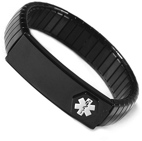 YINOX Medizinisches Notfallarmband für Männer oder Frauen, elastisch, personalisierbar, Edelstahl-Armband, 3 cm, Edelstahl