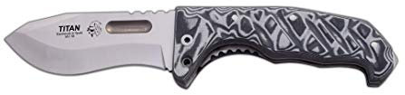 J&V Adventure Knives JV Navaja Titan MICARTA Gris para Caza, Pesca, Supervivencia y Bushcraft Realizado en Albacete + Portabotellas de Regalo